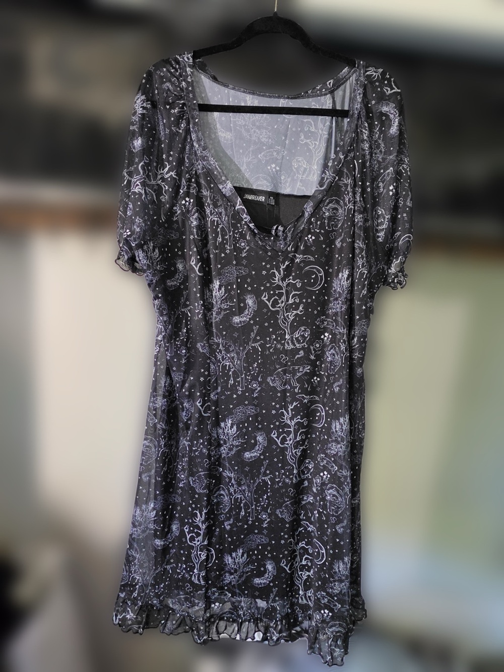 NIGHT FOREST PRINT BABYDOLL DRESS